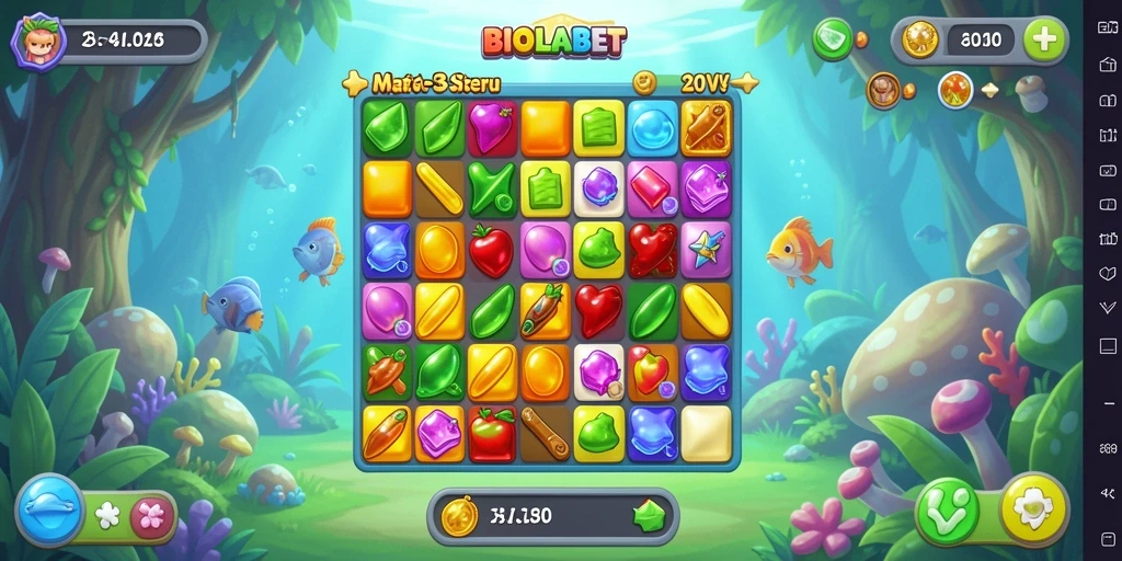 Tampilan gameplay seru dalam BIOLABET dengan kombinasi warna yang ceria.