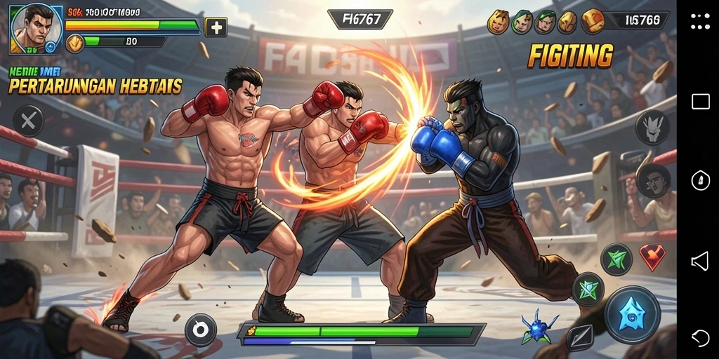 Screenshot menunjukkan pertarungan epik karakter dalam FH6767.