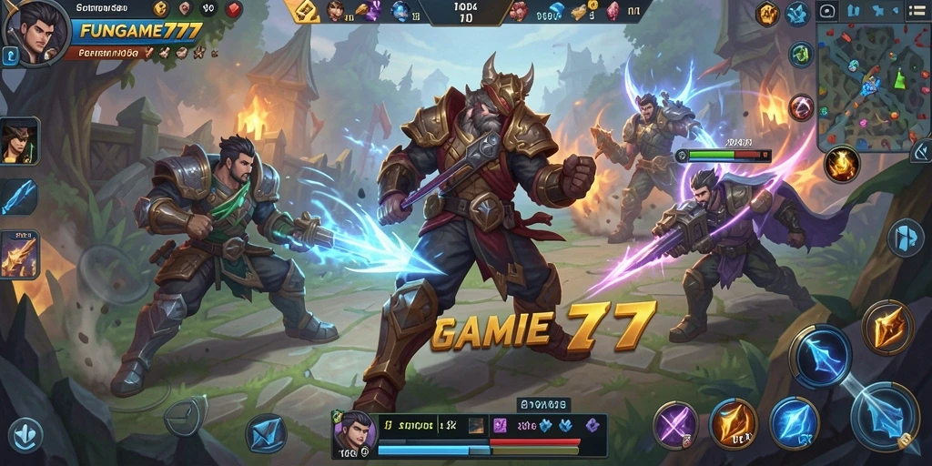 Tampilan seru dalam permainan MOBA FUNGAME777 dengan karakter yang beragam.