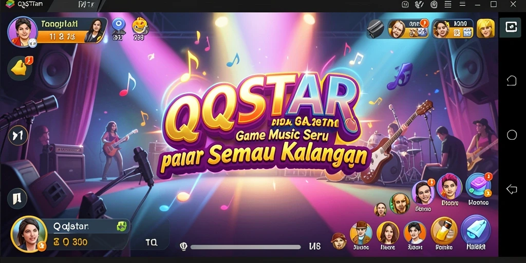 Tampilan gameplay QQSTAR dengan berbagai lagu yang menarik.