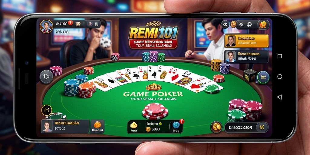 Screenshot utama REMI101 menampilkan antarmuka poker yang menarik dan gameplay seru.