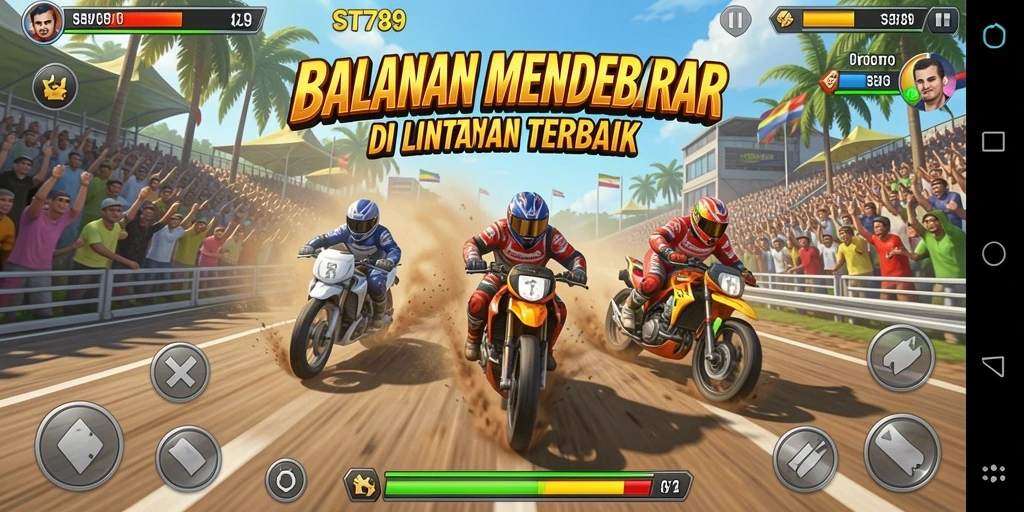 Gameplay menegangkan di ST789 menunjukkan aksi balapan yang seru.