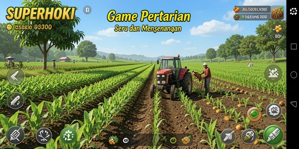 Screenshot SUPERHOKI menampilkan pengalaman bertani yang seru dan interaktif.