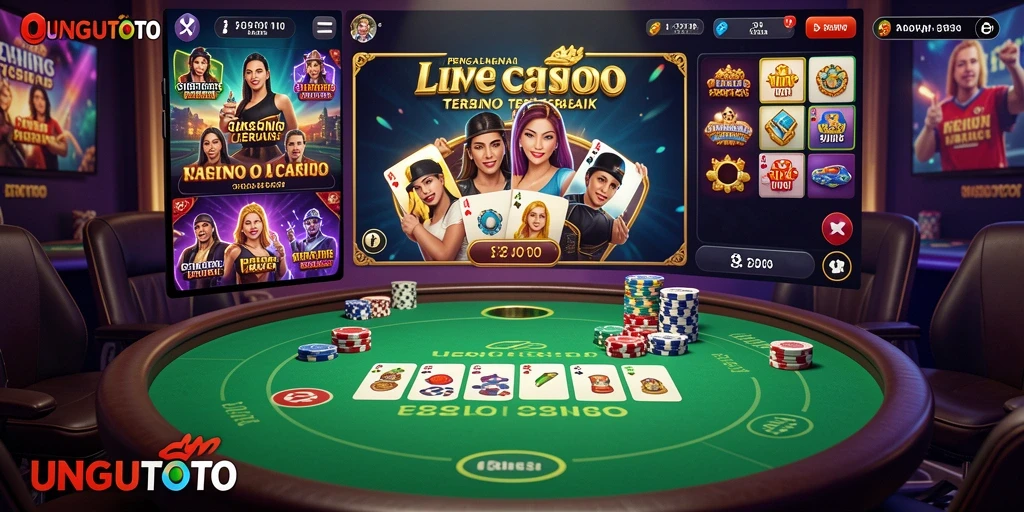Tampilan gameplay UNGUTOTO dengan dealer profesional dan suasana kasino yang hidup.