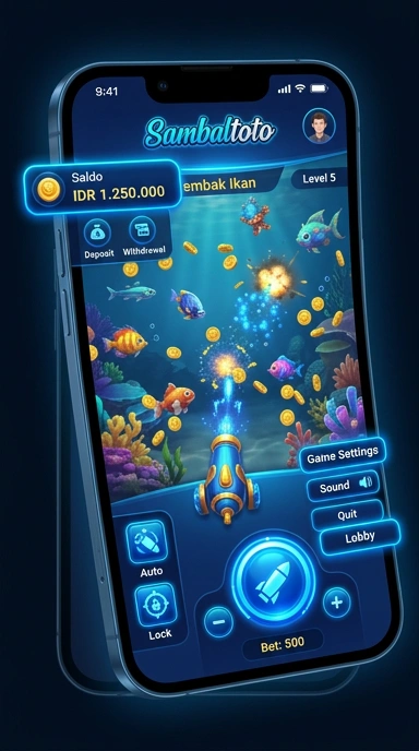 Screenshot tampilan depan aplikasi sambaltoto dengan opsi mudah navigasi.